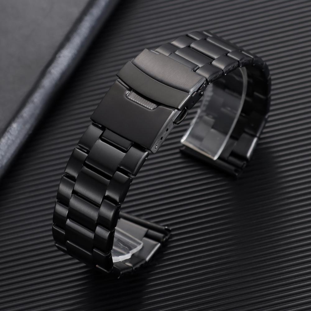 

20mm 22mm Metal Watch Strap Universal Replacement Wristband Double Press Folding Buckle Black Silver with Tool Watch Accessories 22mm чорний
