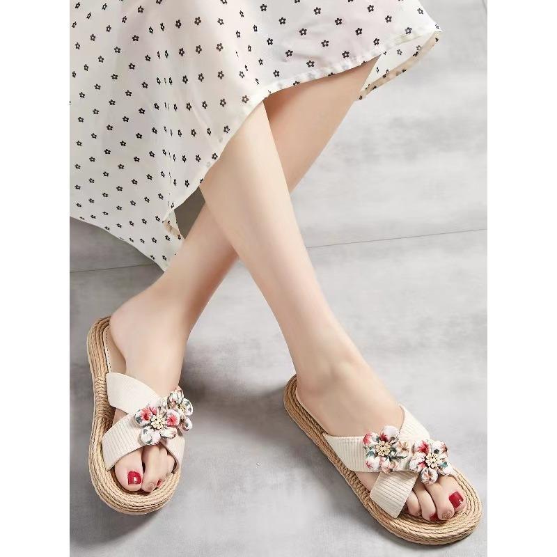New Summer Hemp Rope Sole Solid Color Slippers