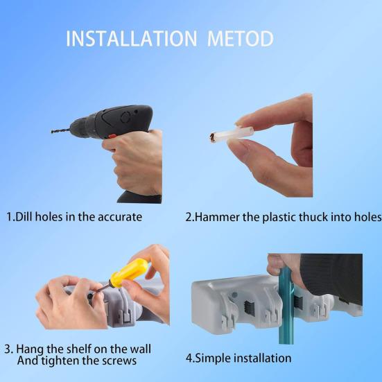 Wall Mounted Mop Clip Broom Holder Load-bearing Easy To Install 5 Slots Strong Heavy Duty