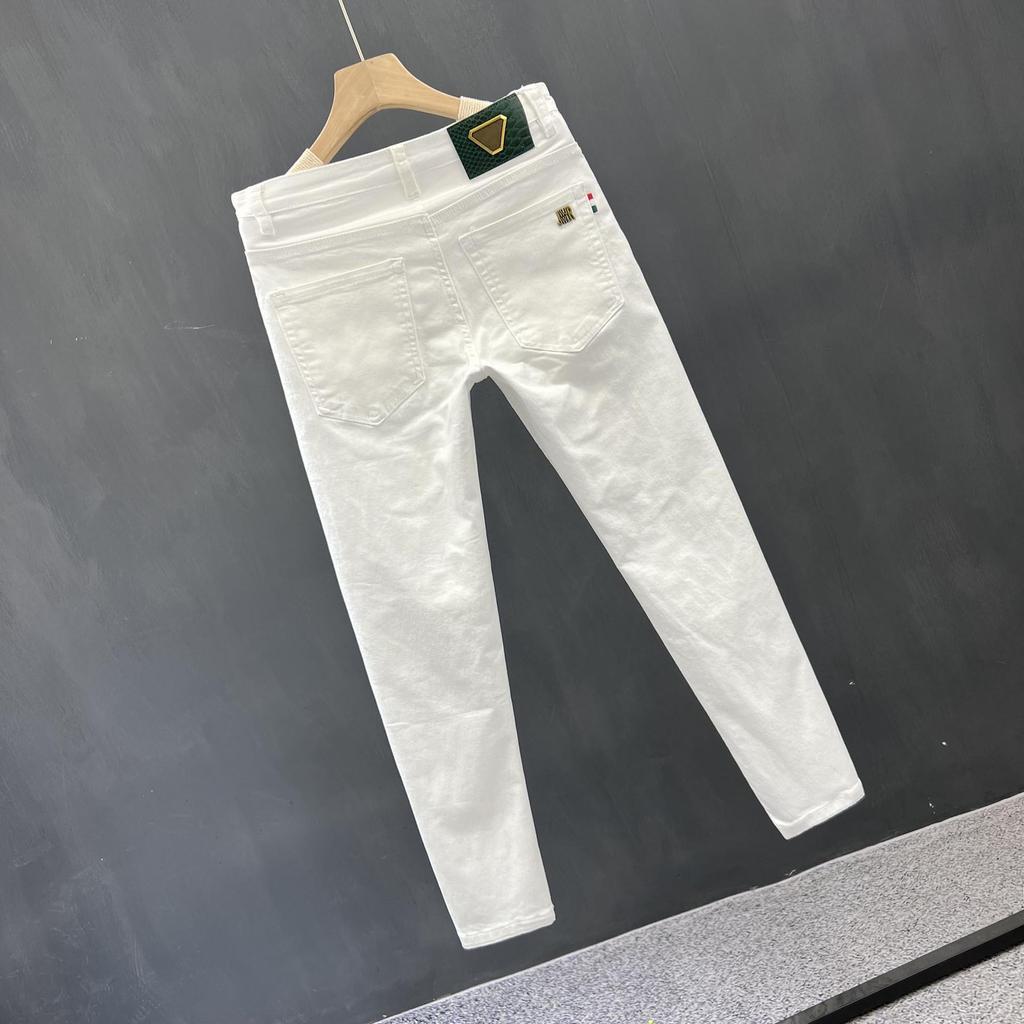Men's White Slim Straight Nine-Point Summer Jeans - Versatile Business Casual Fashion