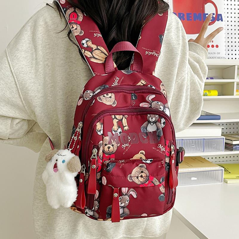 Student Schoolbag Female Bear Print Backpack Graffiti Junior High School Student Small Backpack