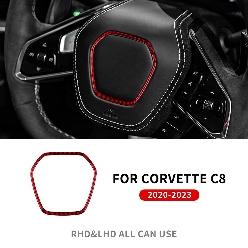 

Наклейка из настоящего мягкого углеродного волокна для Chevrolet Corvette C8 2020 2025 2025 2025 Аксессуары для кольца центральной рамки рулевого колеса автомобиля красный