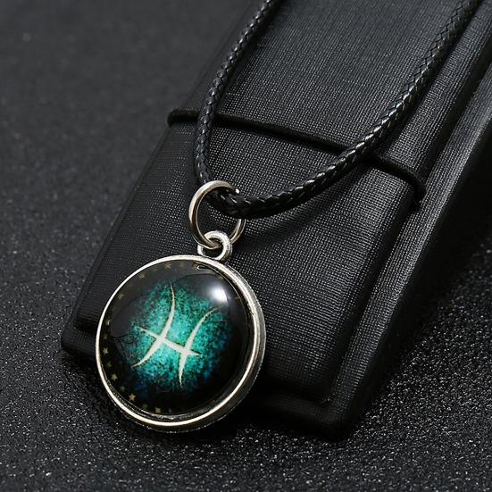 Horoscope Pendant Necklace with Extended Chain Dress Up Hypoallergenic Luminous 12 Constellation Necklace Fashion Jewelry