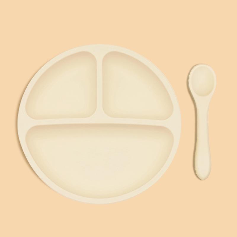 Silikonový přísavný dětský talíř a lžička se sadou s dělenými přihrádkami