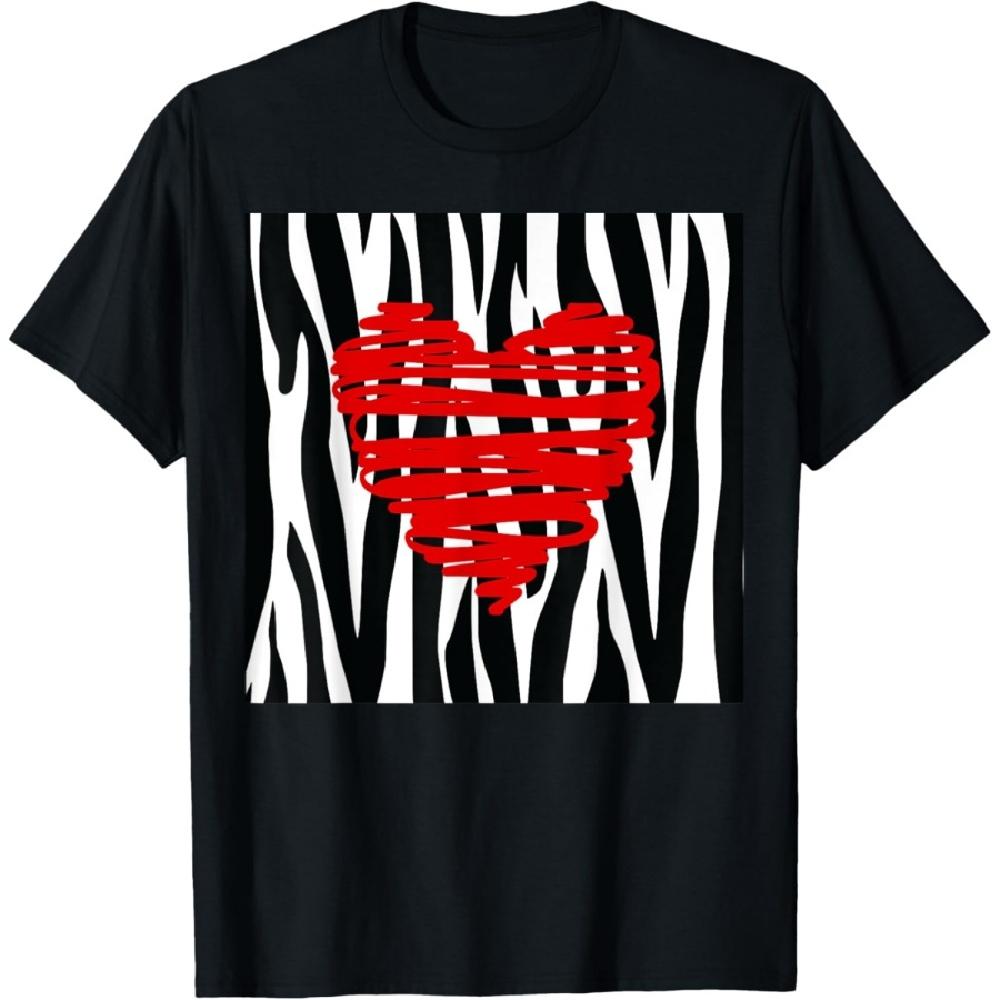 

Black and White Zebra Stripes with Red Heart T-Shirt XXXXXL чёрный