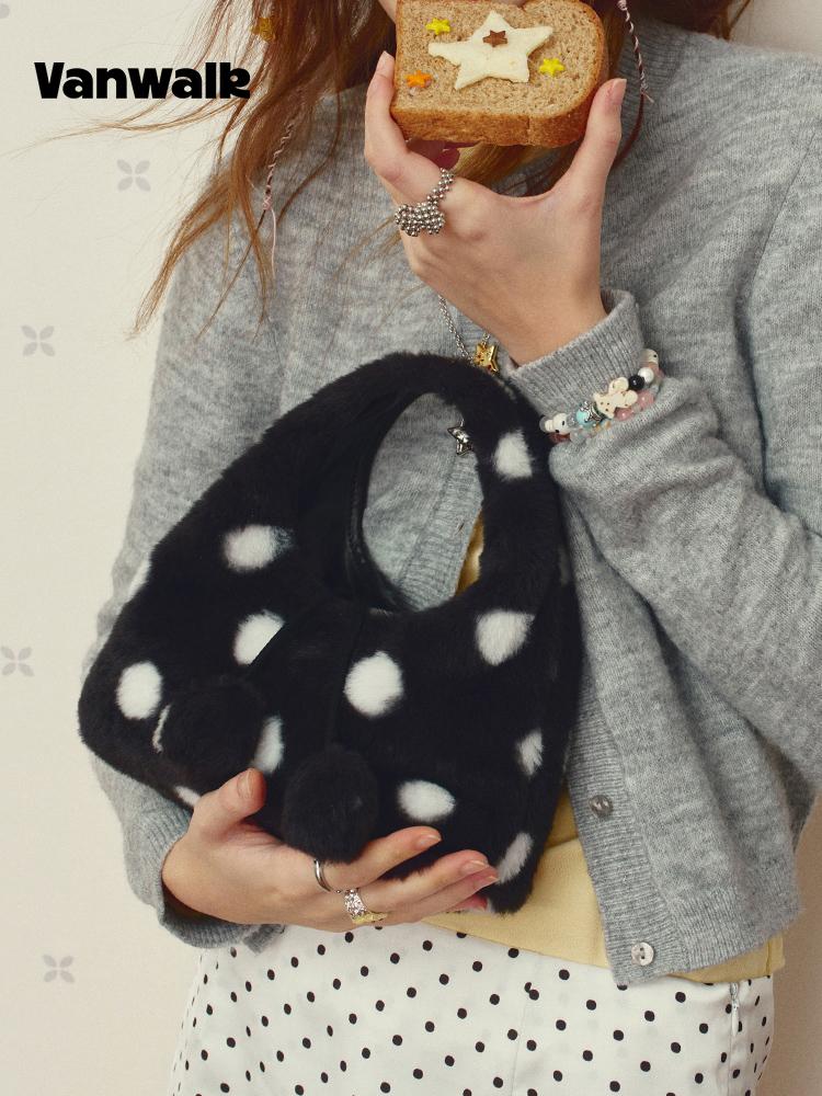 Vanwalk Pom-Pom Mochi Tote Bag [Black Dot]