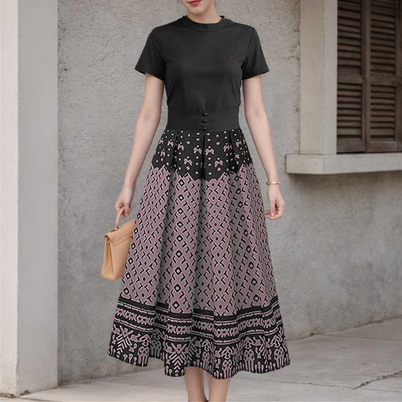 

ZANZEA Womens Summer Casual Short Sleeve Patchwork Print Dress S чёрный