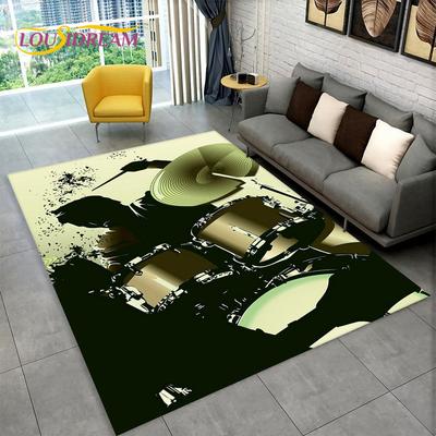 Tappeto Grande 3D Batteria Strumenti Musicali, Tappeto per Soggiorno Camera da Letto Divano Zerbino Decorativo, Tappetino Antiscivolo da Gioco per Bambini