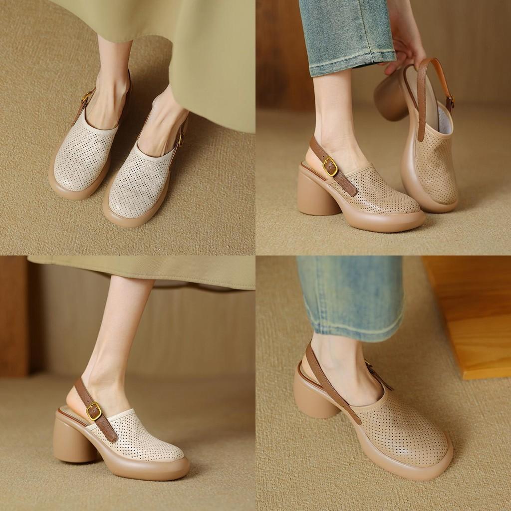 Sommer-Sandalen mit offenem Rücken für Damen mit dicker Sohle und runder Spitze aus Superfiber-Material für Freizeit