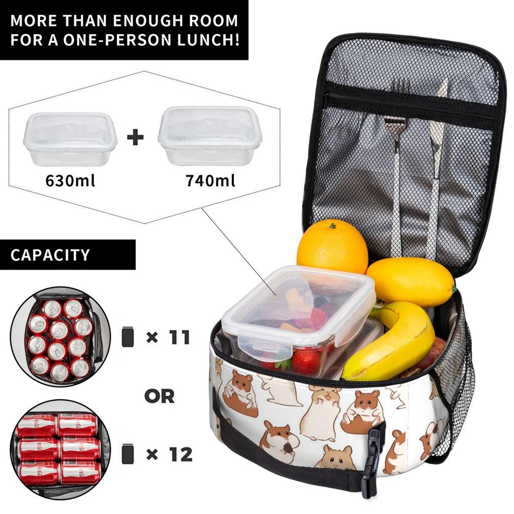 Cute Hamster Pattern Insulated Lunch Bag for Women Children Portable Food Boxes Thermal Lunch Box Tote