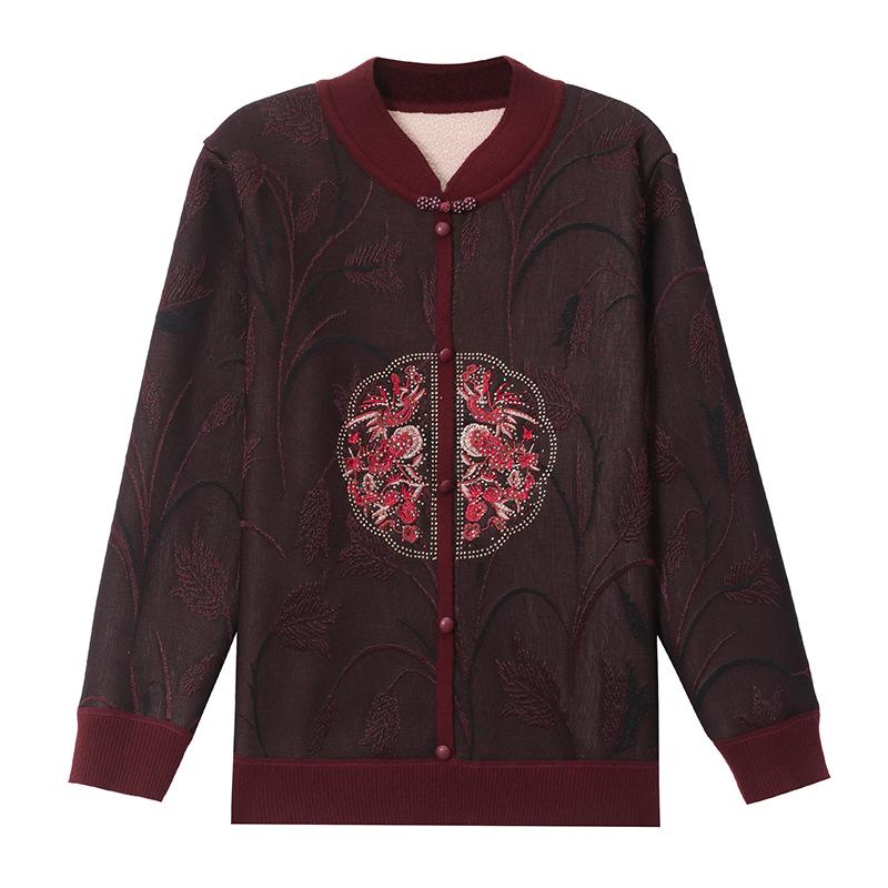 

Свитер в национальном стиле с плюшем для женщин среднего и пожилого возраста - Осень/Зима, свободный крой 4XL (145-160 lbs)