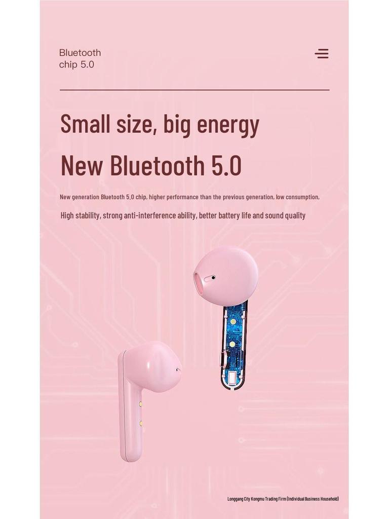 High-Quality True Wireless Bluetooth Earphones: Cute Girl Style, Ultra-Long Standby, Compatible with Apple, Huawei, Vivo