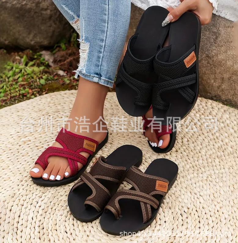 Write the new European and American breathable mesh in summer, fish mouth slippers, non-slip beach slippers