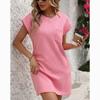 Summer Round Neck Pocket Short Sleeve Dress Women Elegant Loose A Line Pink Short Dress Woman Solid Vintage Casual Party Dresses 24496