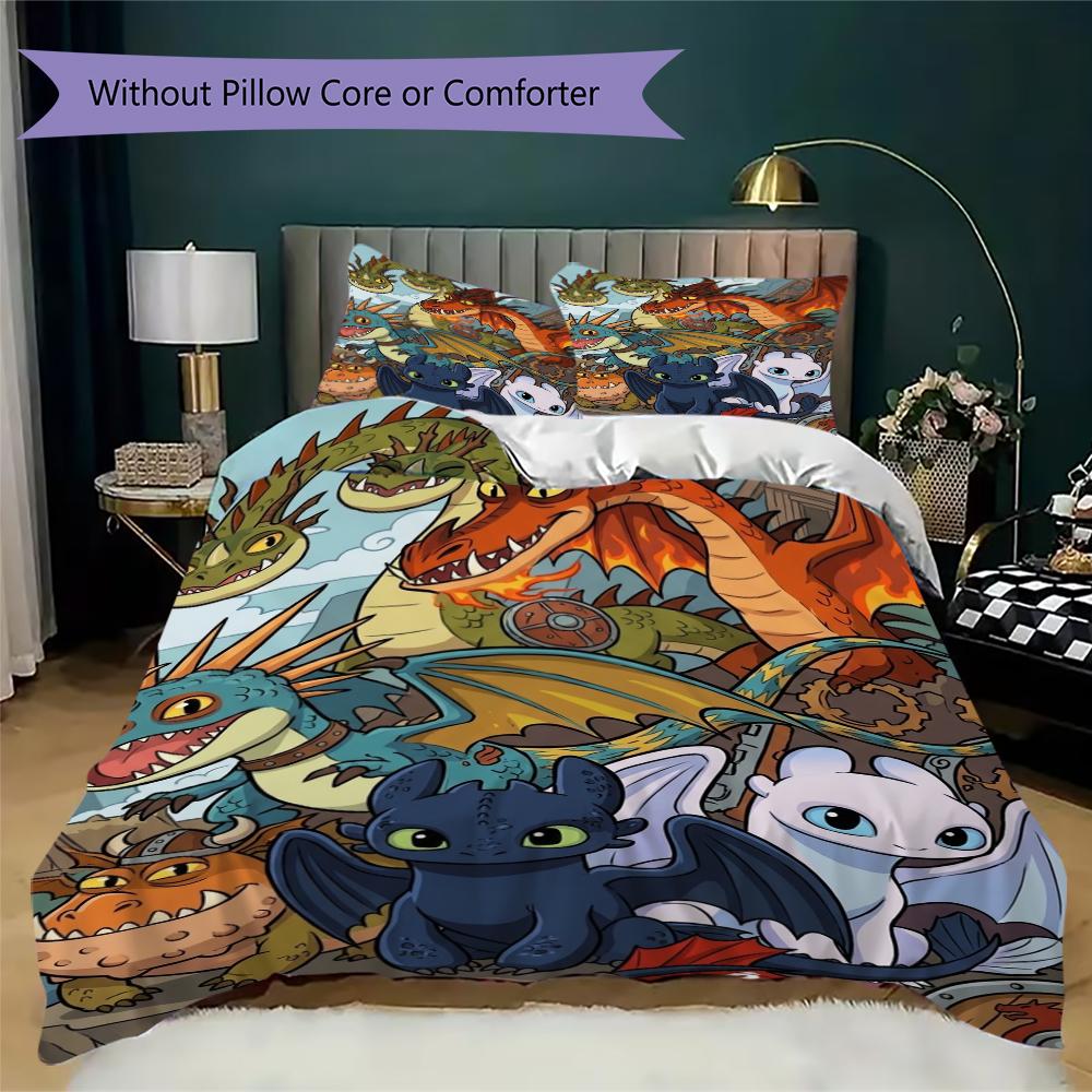 How To Train Your Dragon Pattern Bedding Uilt Set Uilt Cover Pillowcase Home Decoration Birthday Gift (1 * Duvet Cover + 2 * Pillowcase Without Core)