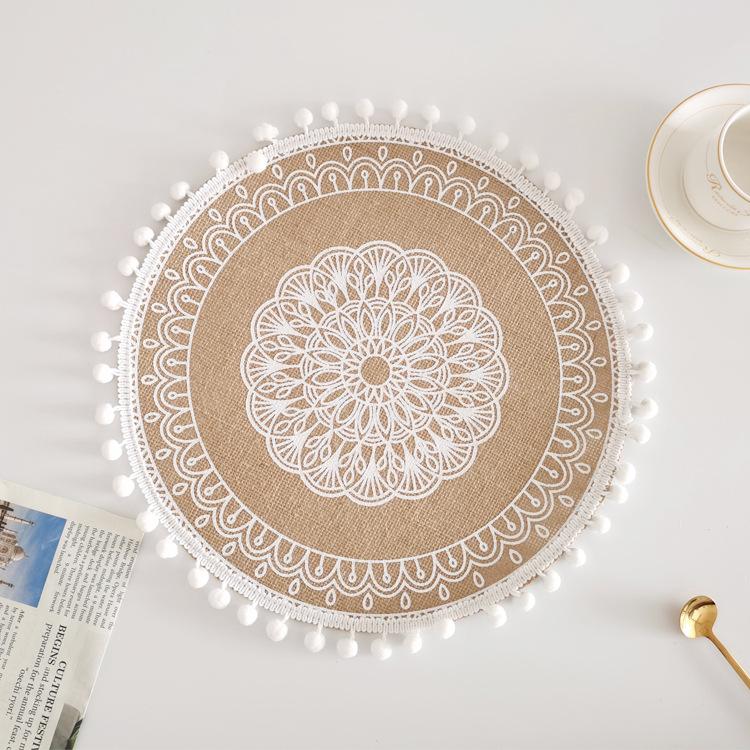 38cm Natural Vintage Jute Woven Placemats Bohemian Style Party Decoration Hanging Wall Decor Mat Vase Mat Table Mats Placemat