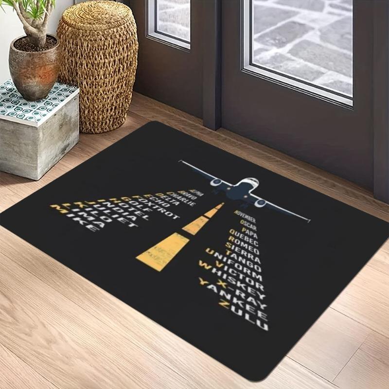 Aviation Theme Carpet Mat - Airport Sign Airplane Icon Departure Arrival Traffic Pilot Gift Decorative Home Decoration Rug