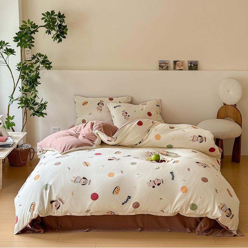 Class A Cotton Maternal And Infant Grade Small Fresh Knitted Cotton 4Pcs Set Pure Cotton Single Bed Sheet Single Quilt Cover Single Bed Hat Single