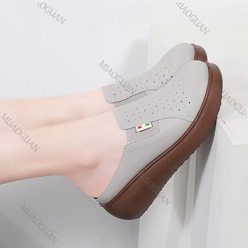 Fashion Spring Summer Outer Wear Baotou Half Slippers for Women Thick Bottom Ladies  Breathable Casual Mules Slides Casual Women's Shoes
