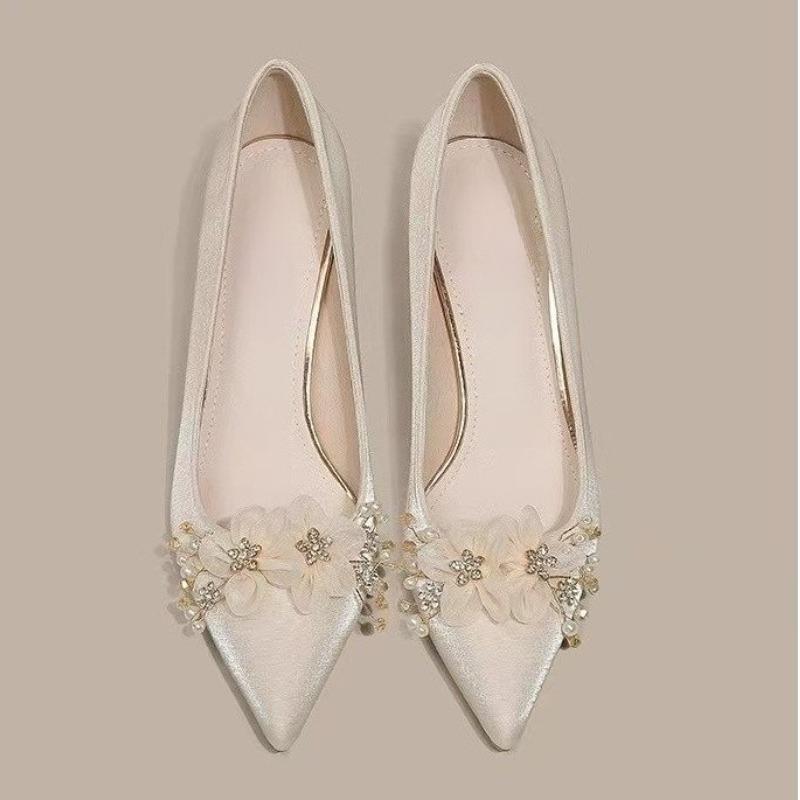 Flower Pearl Women High Heels Shoes Crystal Luxury Sandals Elegant 2025 Trend New Summer Pointed Toe Shoes Woman Pumps Zapatos