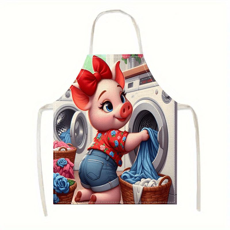 

1pc Cute Cartoon Pig Washing Clothes Laundry Room Apron For Women Novelty Housework Cleaning Bib Linen Material Unisex 38X47cm(15X19in)