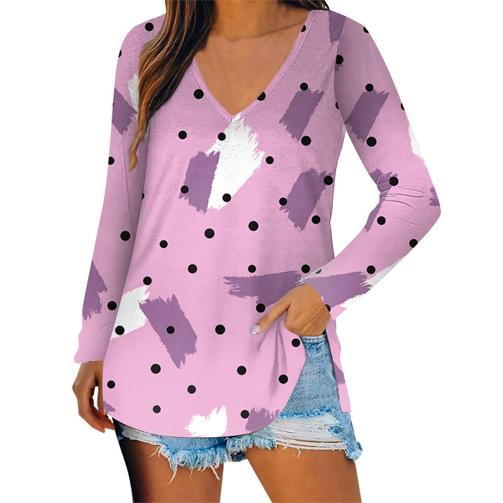 V-neck 3D Printed Star Pattern Top Fashionable Casual Long Sleeved Women's T-shirts