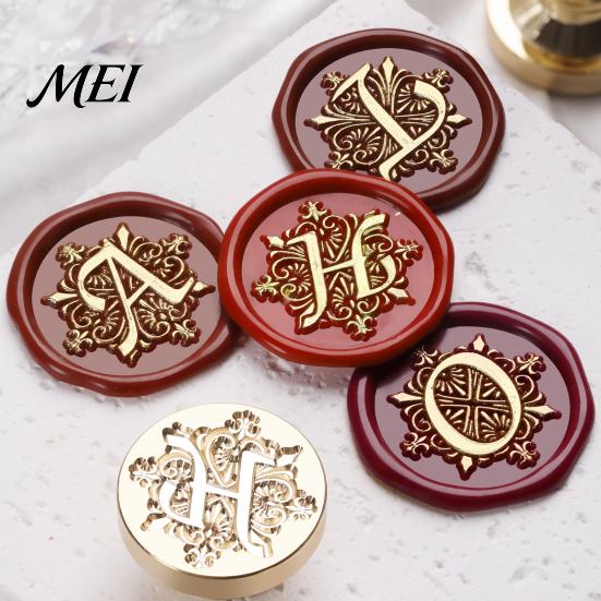 Decorative Wax Seal Stamp Iris A-Z Initial Alphabet Head, Brass Engraved Vintage Sealing Head for Wedding Invitations Envelopes Journal Gift Packaging