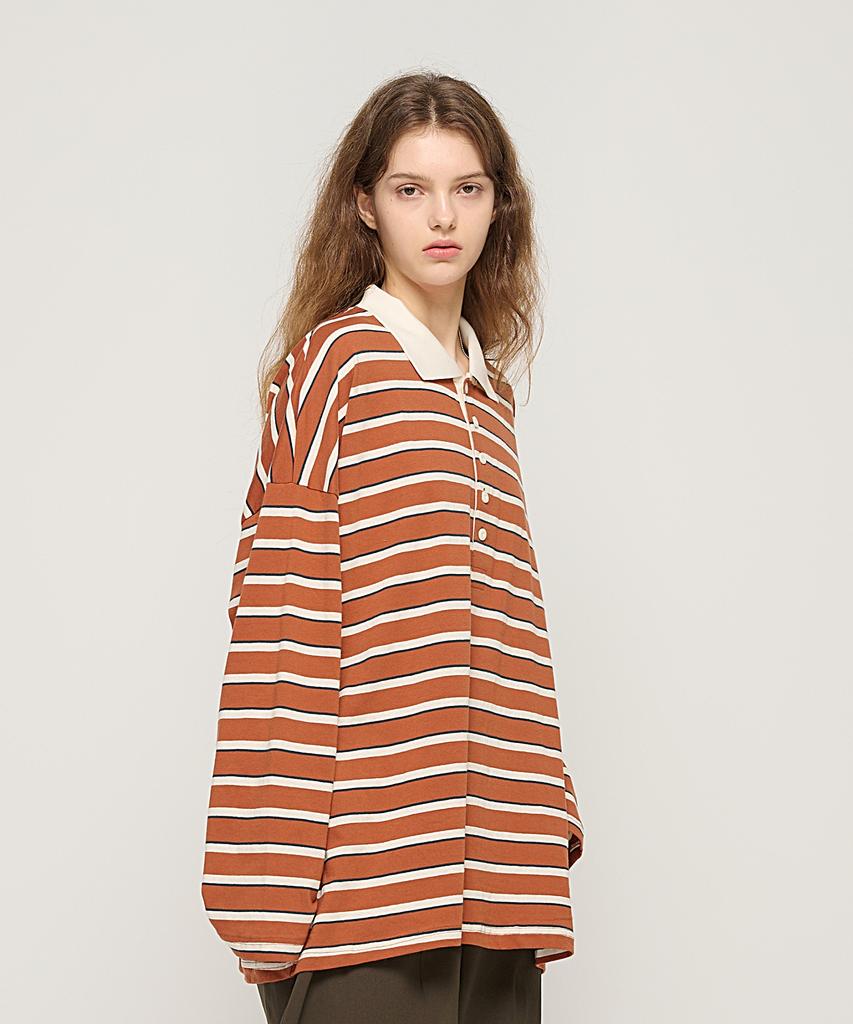 CARGOBROS FOR WOMAN Bold Stripe Collared T-Shirt (Camel)