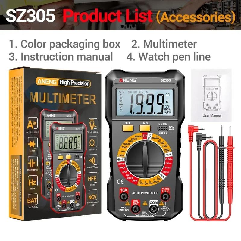 Aneng SZ305 Professional Multimeter Digital Tester NCV 1999 Count AC/DC Voltage Ammeter Hz Voltage Induction Electrician Tester with Digital Display