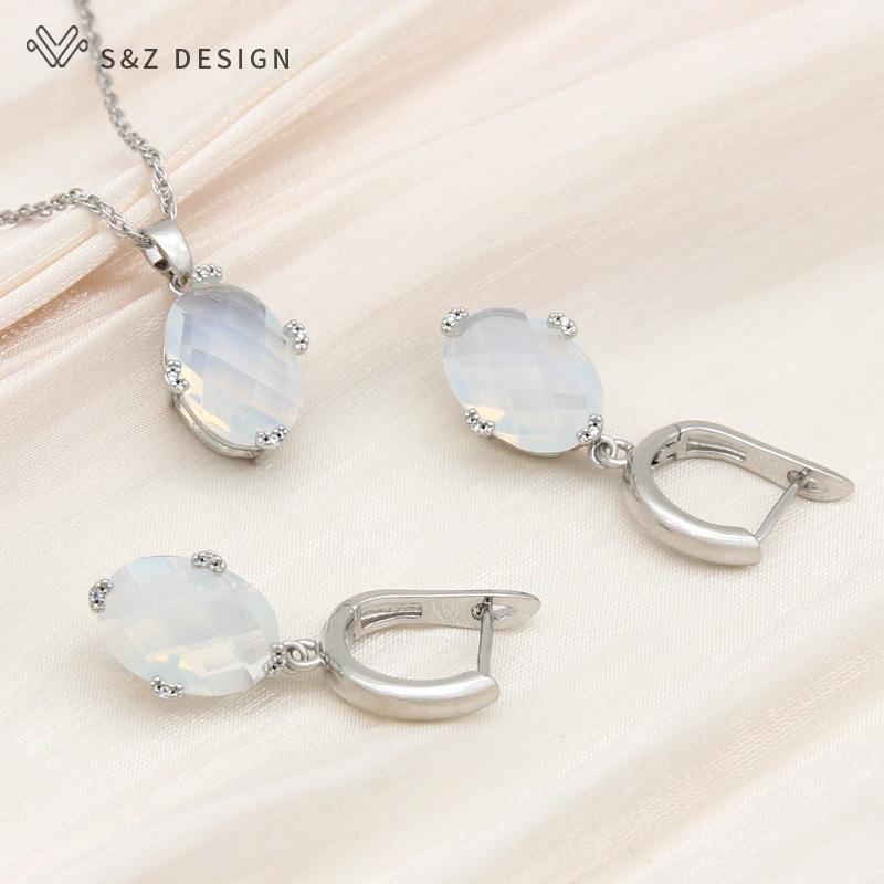 Fashion Oval Pink Cubic Zirconia Drop Earrings Pendant Necklace Jewelry Sets For Women Girl Elegant