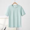 Kurzarm-T-Shirt aus reiner Baumwolle mit Rundhalsausschnitt für Damen, einfarbig, halbärmeliges Basis-T-Shirt