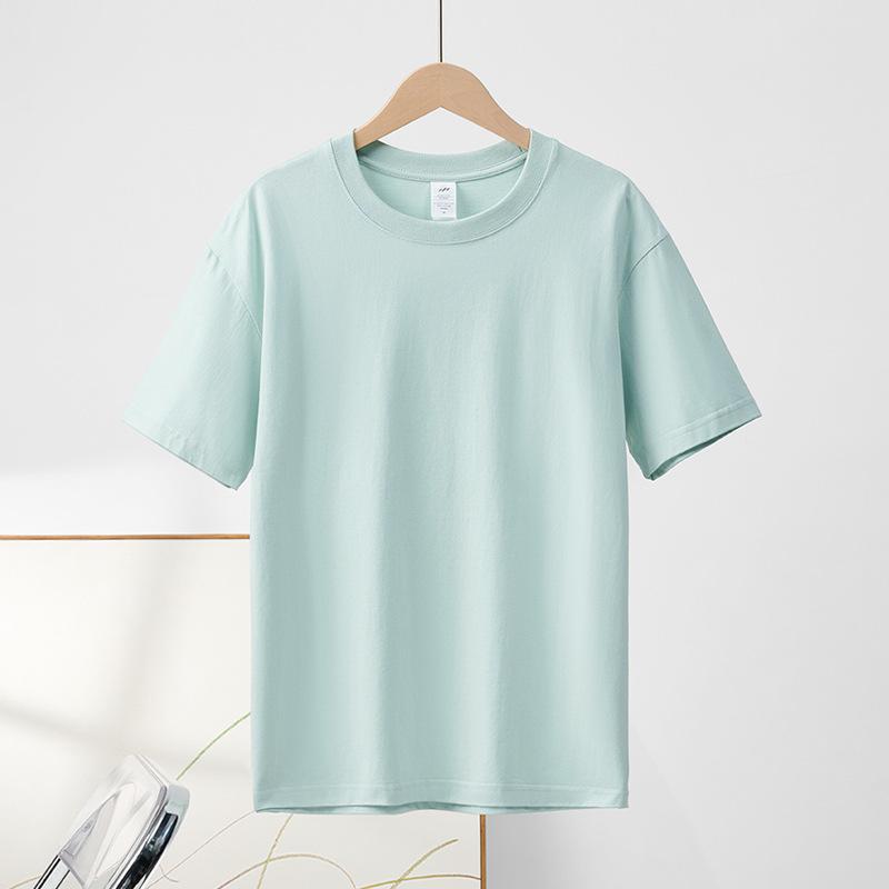 Kurzarm-T-Shirt aus reiner Baumwolle mit Rundhalsausschnitt für Damen, einfarbig, halbärmeliges Basis-T-Shirt