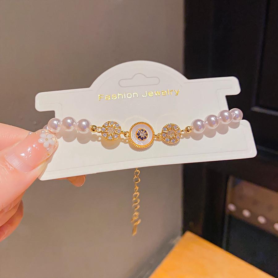 French Vintage Zircon Pearl Square Bracelet For Elegant Women Gift Event