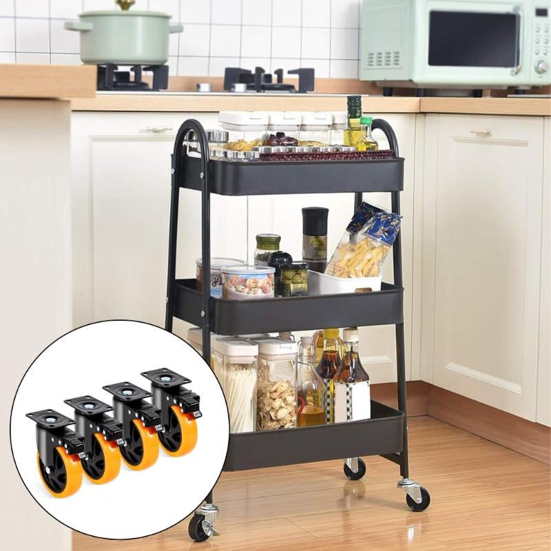 Set of 4 PVC Casters with Locking Brake Quiet & Smooth Swivels Plate Casters Set Swivels Rolling Wheel for Homes Office