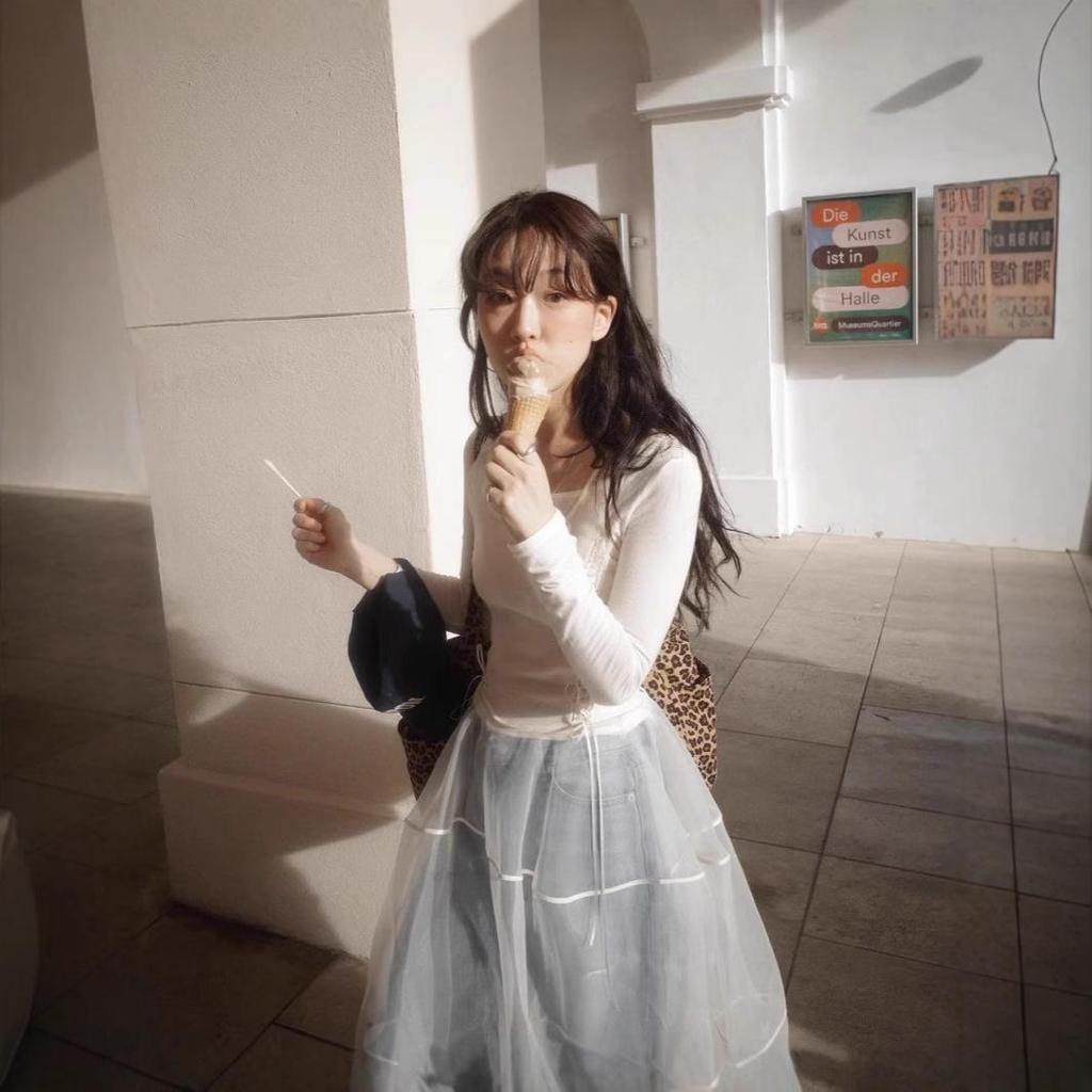 Zarif Nokta Dantel Organze Uzun Etek - İlkbahar ve Sonbahar İçin Kore Stili