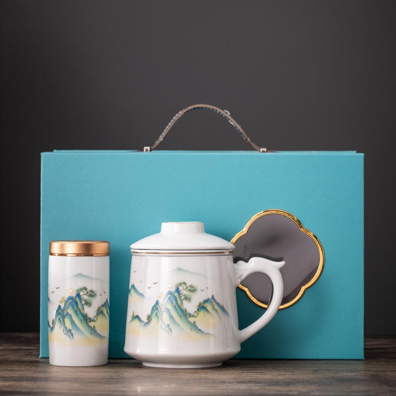 Guochao Office Cup Business Banking Company Festival Activities Gift Set Creative Design Ceramic Water Cup Souvenir