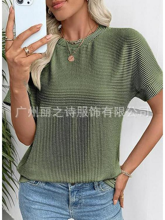 2026 European & American Women's Summer Casual Solid Color Round Neck Short Sleeve Loose T-shirt