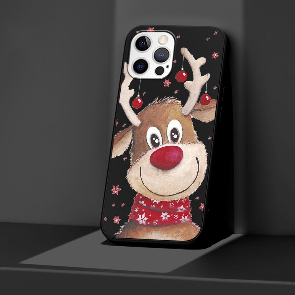 Phone Case for Apple iPhone 14 11 13 Pro Max 12 Mini XR 7 8 + SE 2020 XS 6 6s Plus 5 5s Christmas New Year Gifts Elk Snow Cover