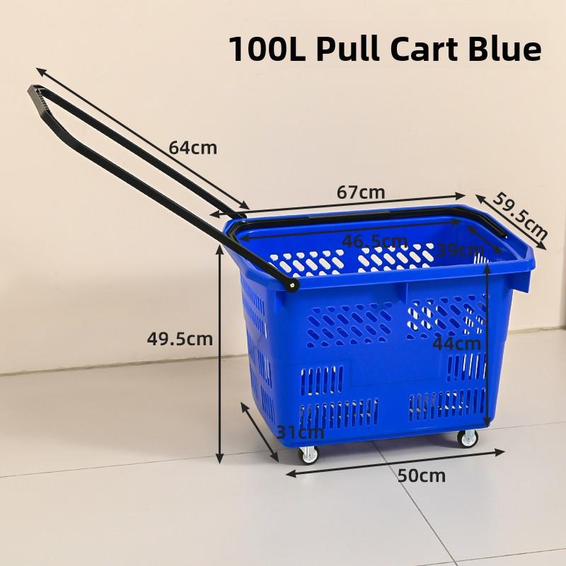 Thickened Plastic Shopping Basket with Wheels Handheld KTV Basket Convenience Store Caddy Vegetable Basket Pull Rod Basket