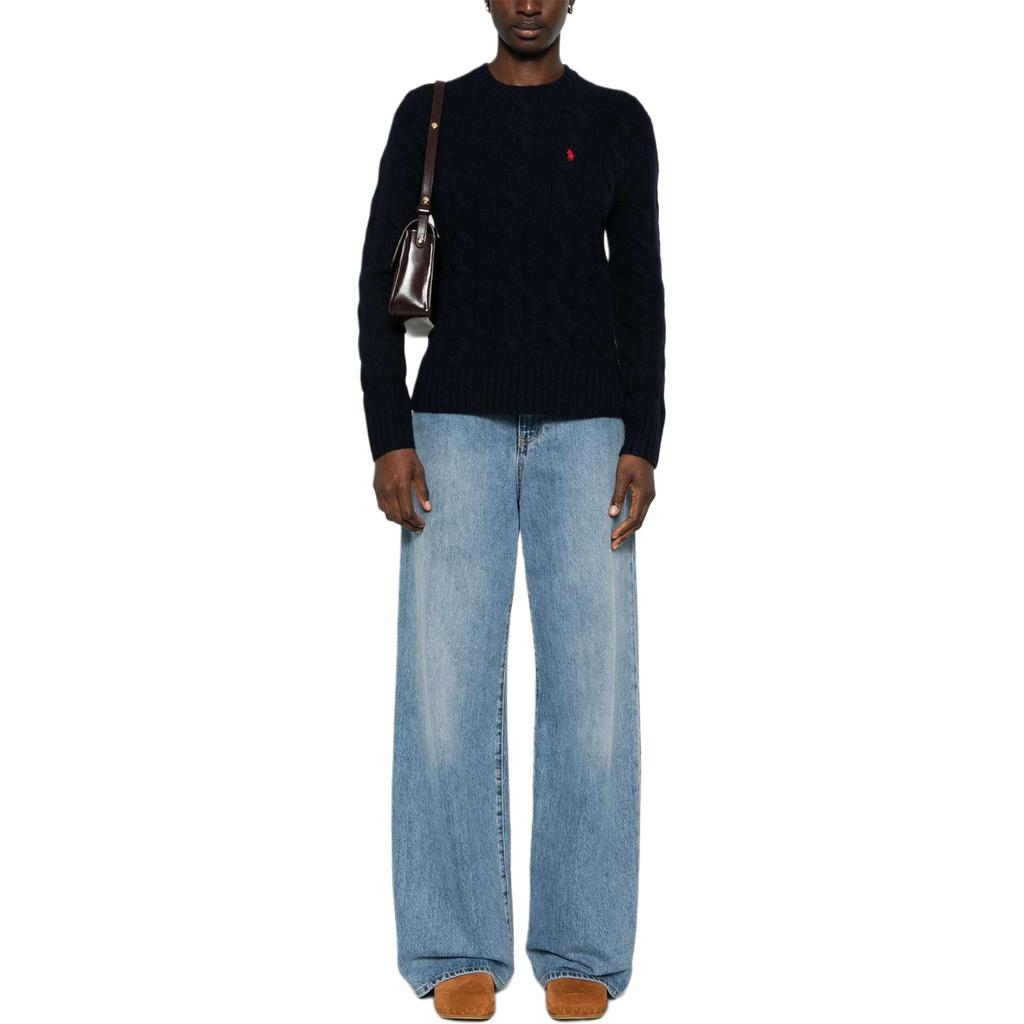 Polo Ralph Lauren Cable Knit Ribbed Crew Neck Sweater Women Sweater Navy-Blue 211926543-009