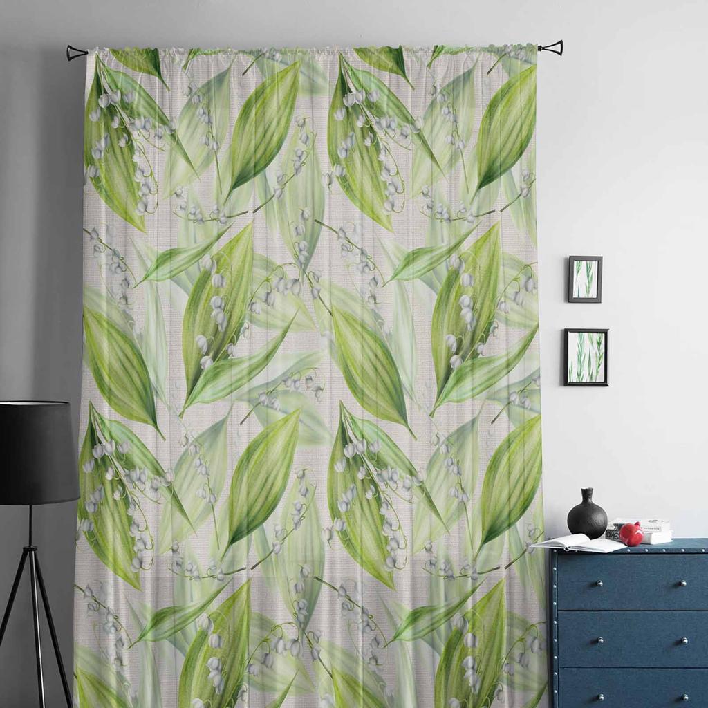 Maiglöckchen Blatt Pflanze Tüll Fenstervorhänge für Schlafzimmer Luxus Heimdeko Vorhänge im Wohnzimmer Chiffon Paneele
