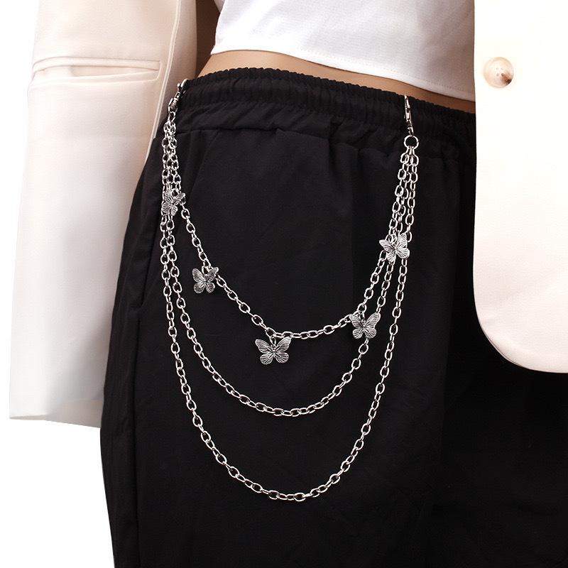 Retro butterfly pendant multi-layer trouser chain pendant hip hop cool versatile waist chain women