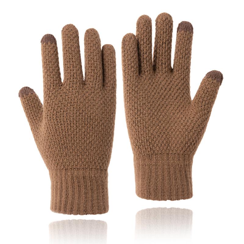 Touchscreen Gloves Men Winter Warm Thermal Thick Jacquard Five-Finger Wool Knitted Cold Proof