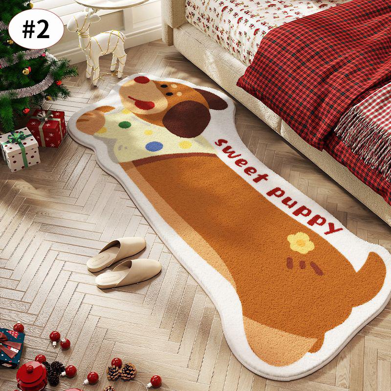 Faux Cashmere Rugs Christmas Decoration Rug Cartoon Dog Bedroom Carpet Rugs Imitation Cashmere Floor Mats Soft Non-slip Bath mat