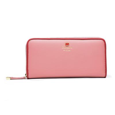 Lisa and Gaspard Women's Long Wallet with Round Zipper, Popular Character Lisa and Gaspard Apple Pattern, Pink