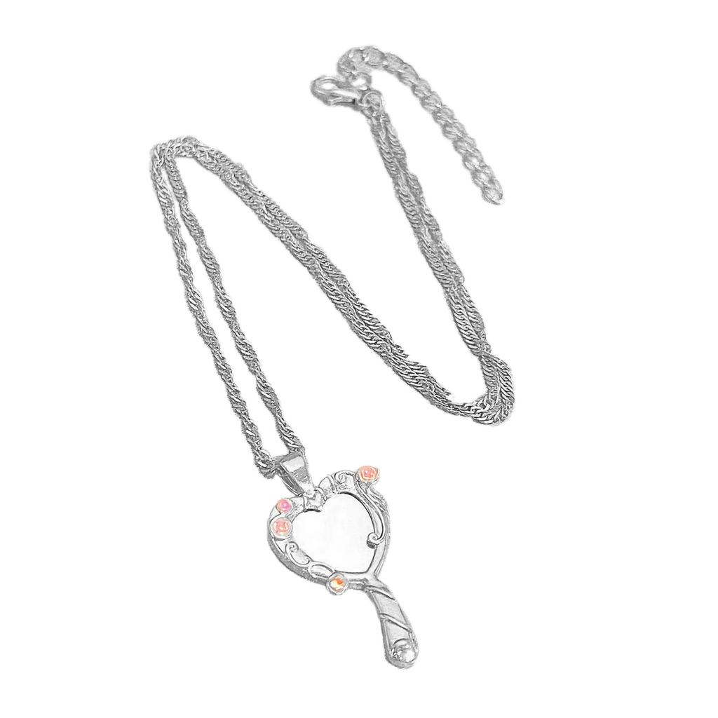 Vintage Magic Mirror Pendant Necklace Long Chain for Women Princess Choker Clavicle Chain Wedding Party Jewelry Birthday
