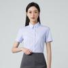Women's Elastic Non-Iron Blue Striped Short Sleeve Office Shirt