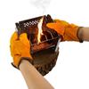 BBQ Grill Gloves Cowhide Insulated Barbecue Gloves Heat Resistant 250 Degree Fire Resistant Gloves for Smoking Deep Frying
