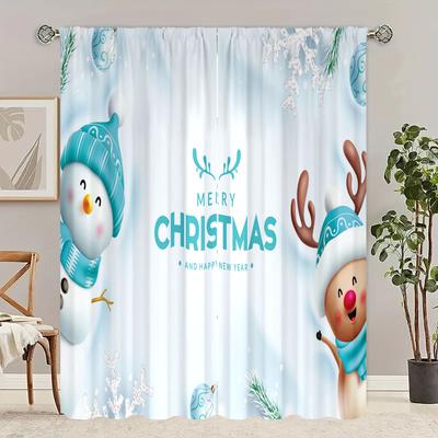 2 Pieces - Winter Christmas Decoration Christmas Snowman Print Curtain for Bedroom, Living Room, Study, Private Space