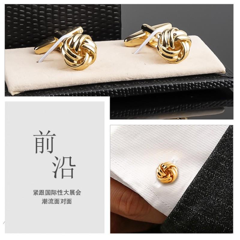 High Quality Electroplated Gold Fried Dough Twists Shaped Copper Metal Cufflinks Men's French Shirt